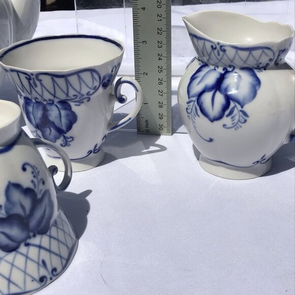 Rare Vtg Russian (USSR) Soviet Antq DULEVO Dapko Blue Floral Porcelain Tea Set - Picture 12 of 16
